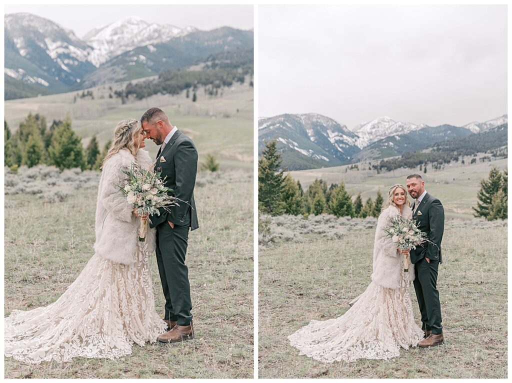 Formal wedding portraits in airbnb in Gardiner montana.