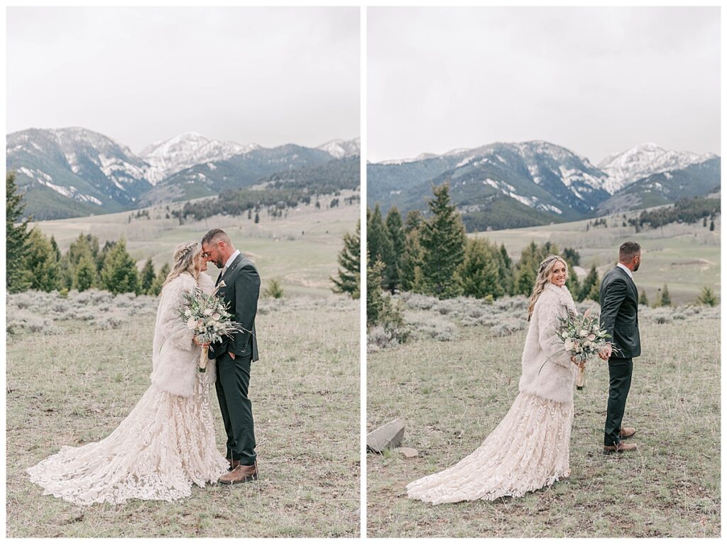 Whimsical wedding portraits in Gardiner Montana.