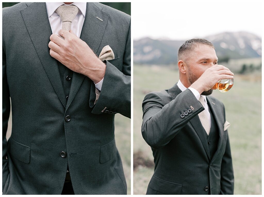 Groom getting ready for wedding in Gardiner Montana.