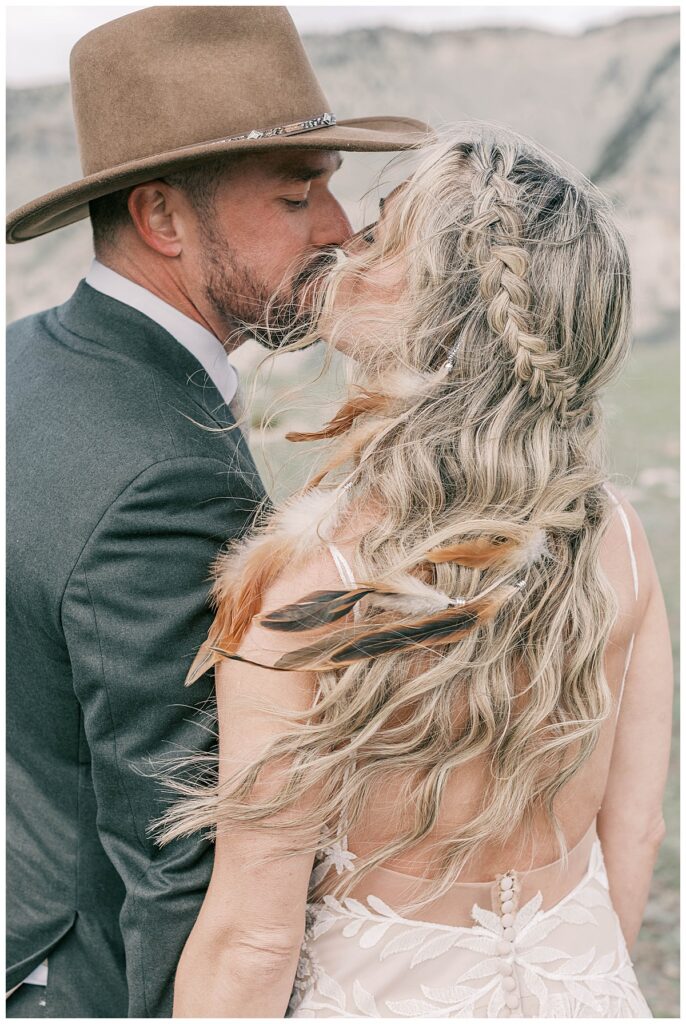 Closeup wedding portraits in Yellowstone national park.