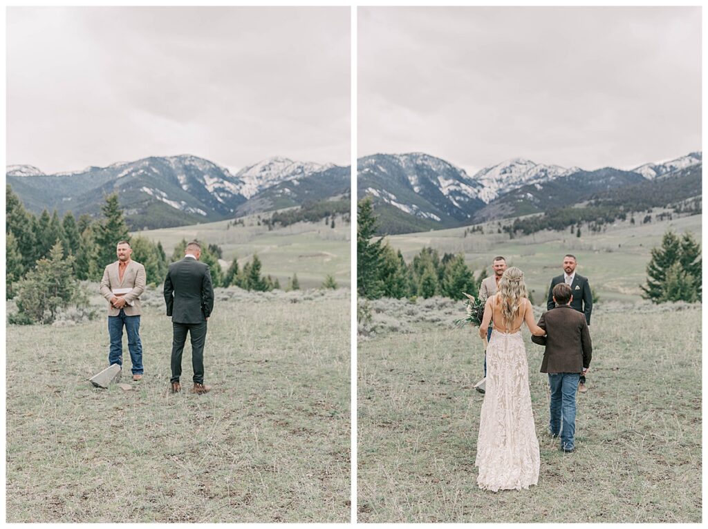 Wedding ceremony at McDonald Ranch airbnb in Gardiner Montana.