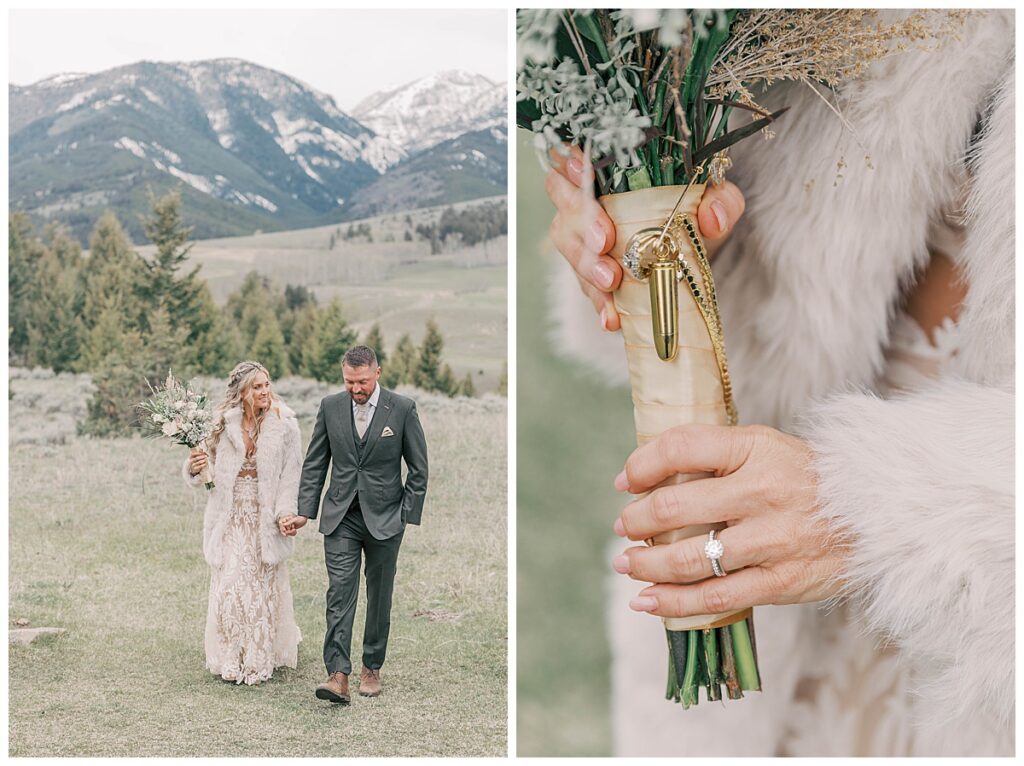 Bride and groom just married at airbnb in Gardiner montana.