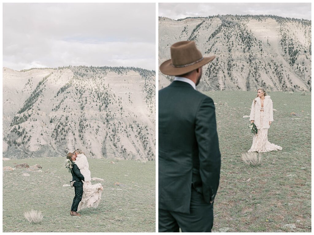 Couple wedding portraits in Yellowstone national park, montana.