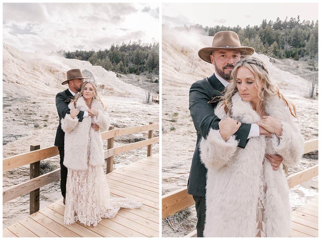 Wedding photography in Mammoth Montana hot springs.