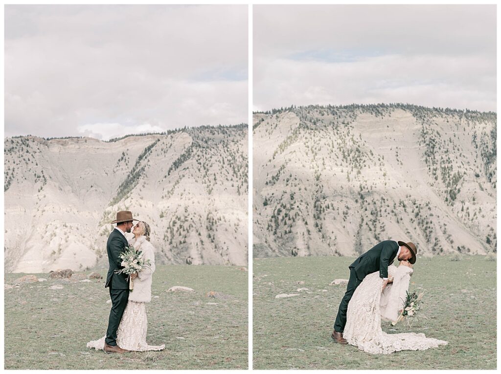 Bride and groom portraits in Yellowstone.