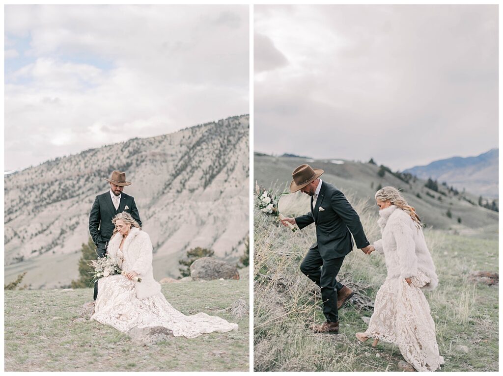 Wedding photography in Montana with mountain range in the background.