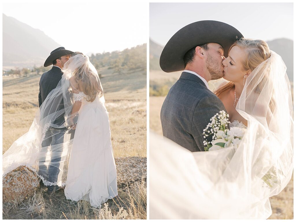 couple wedding portraits in sunlight basin Wyoming