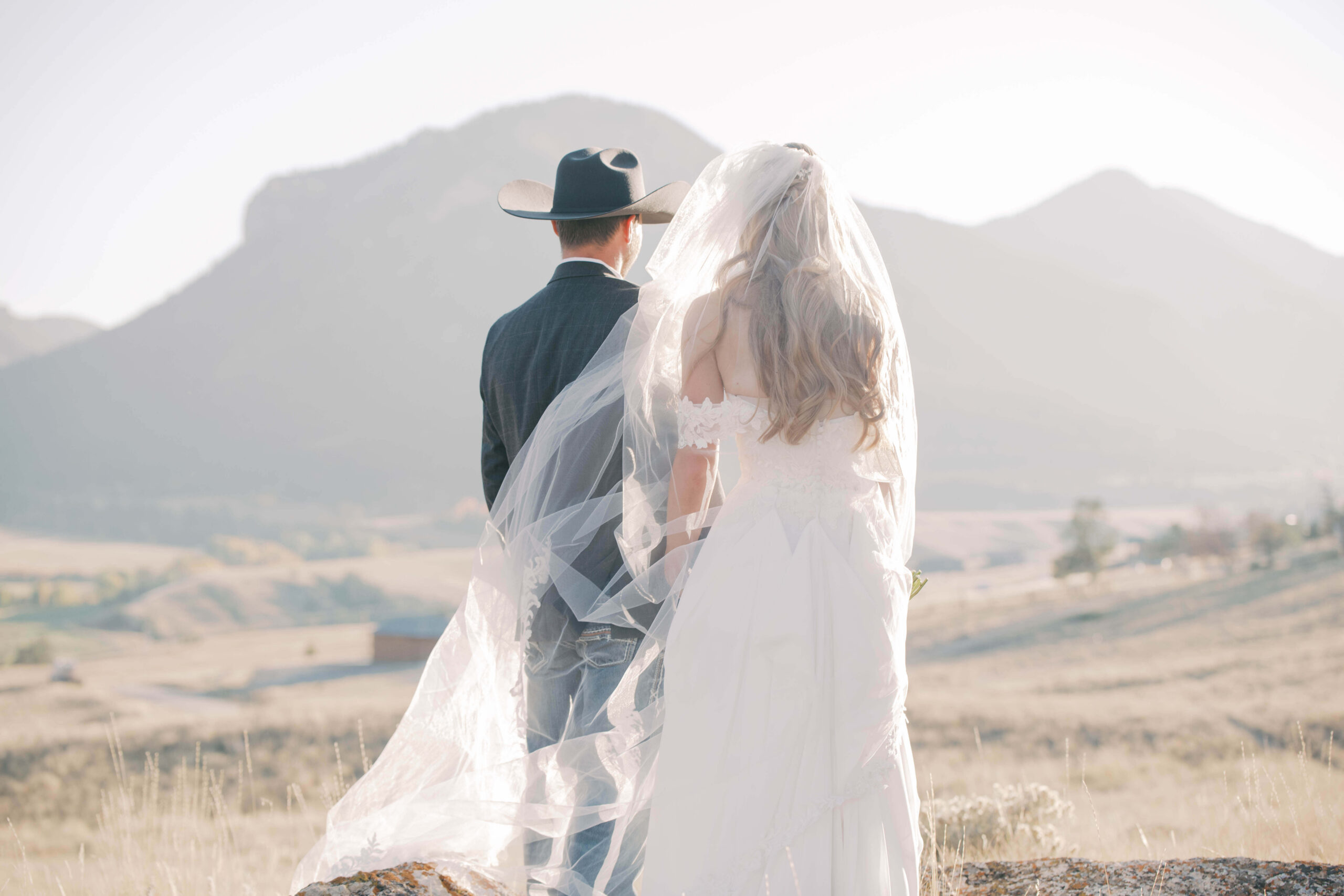 Wedding portraits taken at golden hour.